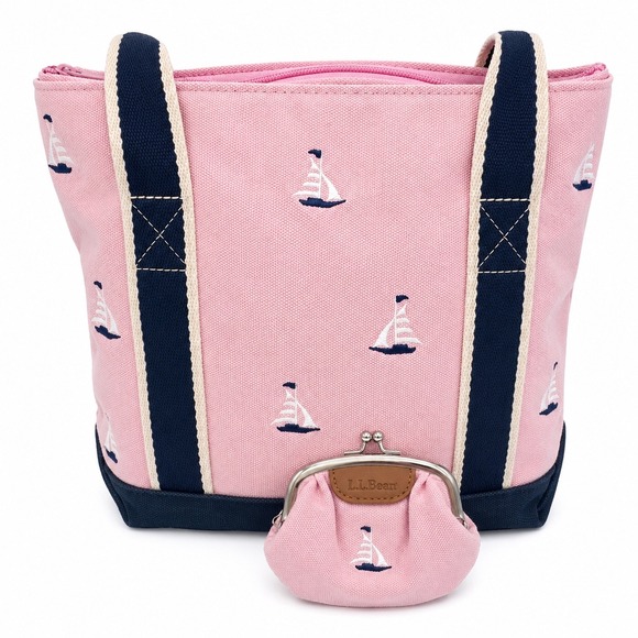 L.L. Bean Handbags - LL Bean Vintage Pink Canvas Sailboat Tote & Kiss Lock Coin Purse Set Nautical